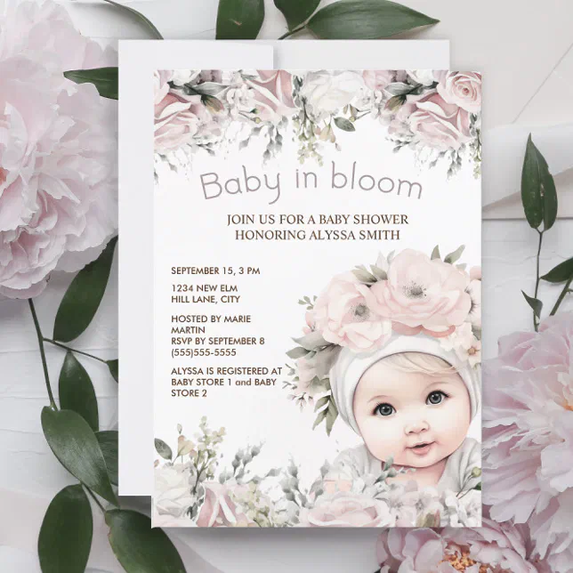 Elegant Pink Baby in Bloom Girl Baby Shower Invitation | Zazzle