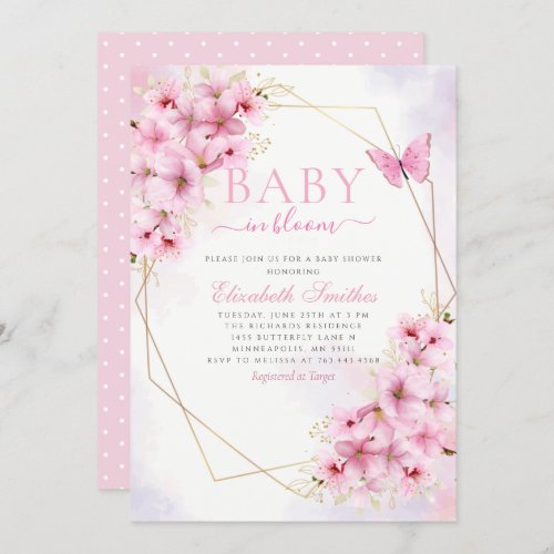 Elegant Pink Baby in Bloom Script Girl Baby Shower Invitation