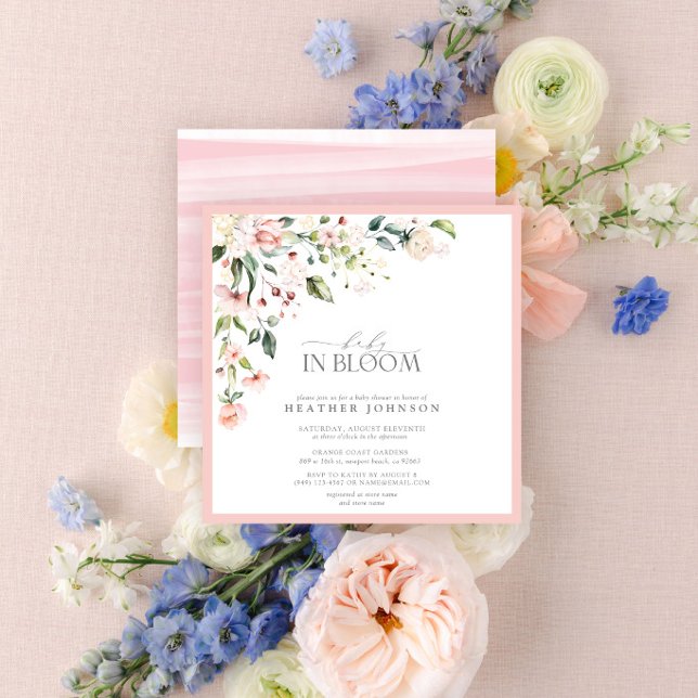 Elegant Pink Baby in Bloom Script Girl Baby Shower Invitation (Creator Uploaded)