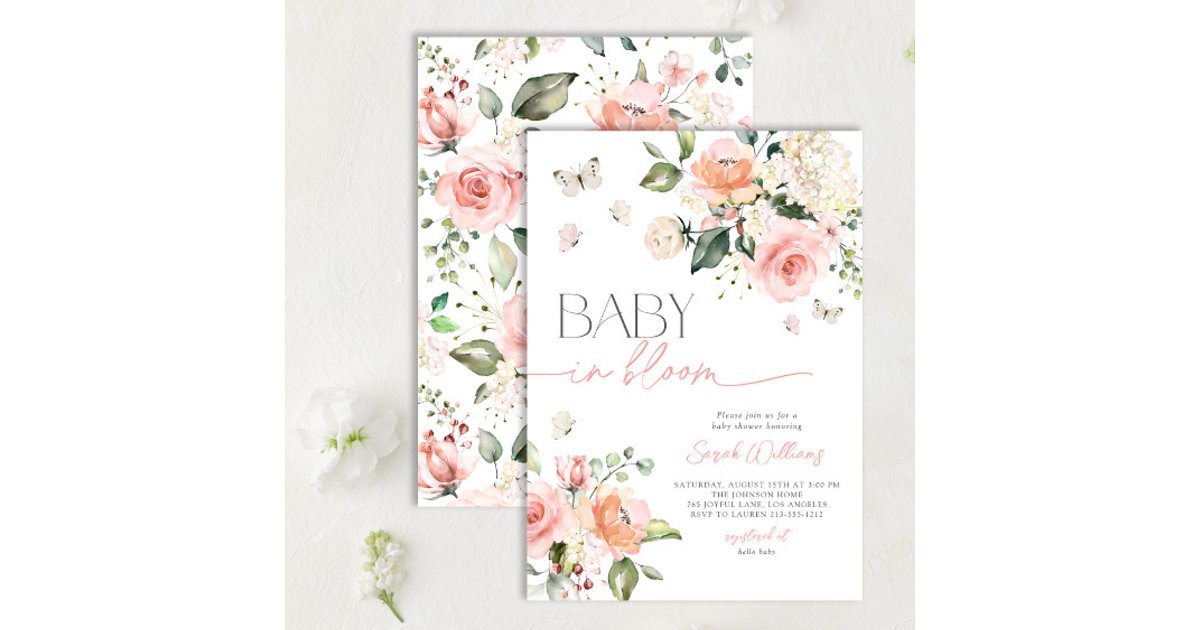 Elegant Pink Baby in Bloom Script Girl Baby Shower Invitation | Zazzle