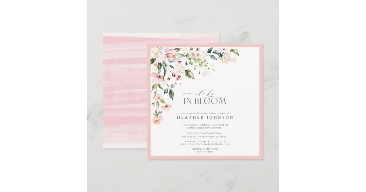 Elegant Pink Baby in Bloom Script Girl Baby Shower Invitation