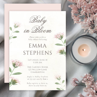 Elegant Pink Baby in Bloom Wildflower Baby Shower Invitation