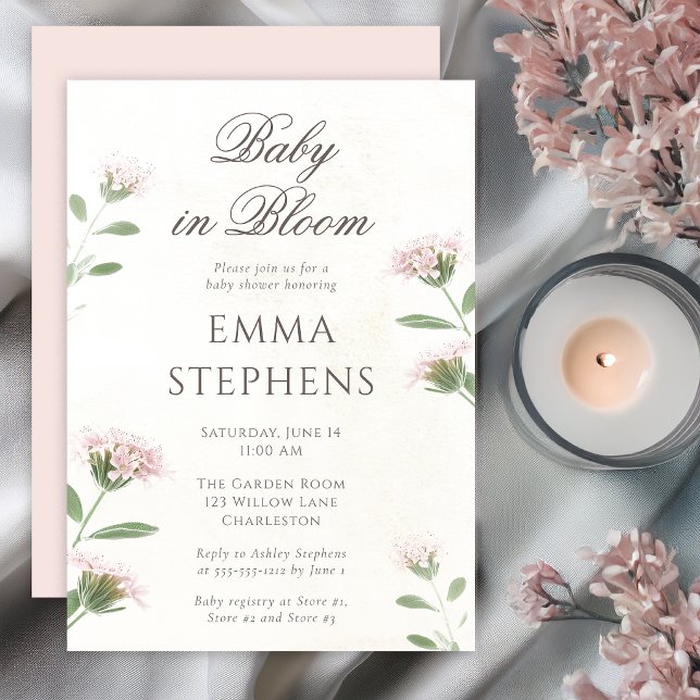 Elegant Pink Baby in Bloom Wildflower Baby Shower Invitation (Elegant Pink Baby in Bloom Wildflower Baby Shower Invitation)