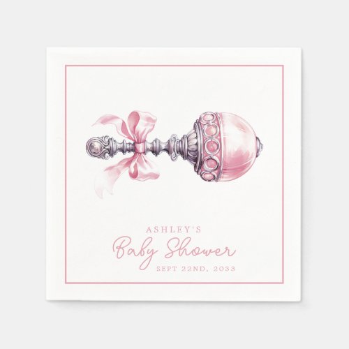 Baby Shower Essentials 4 Elegant Pink Baby Rattle Girl Baby Shower Napkins