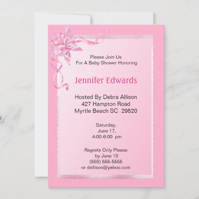 Elegant Pink Baby Shower Invitation (Front)