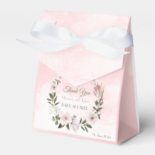 Elegant Pink Baby Shower Thank You Favor Boxes (Front Side)