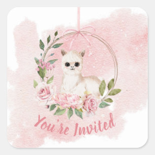 Elegant Pink Baby Watercolor Script You’re Invited Square Sticker