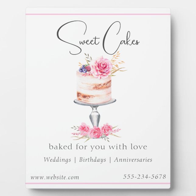 Elegant Pink Bakery Cake Watercolor Plaque (Front)