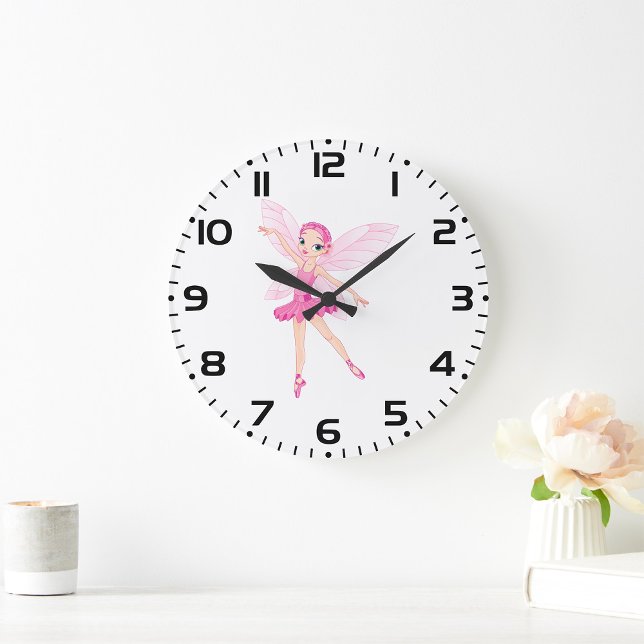 Elegant Pink Ballerina Fairy For Dance Lovers  Large Clock (Creator Uploaded)