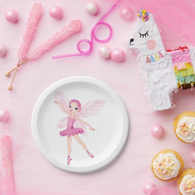 Elegant Pink Ballerina Fairy For Dance Lovers  Paper Plates (Creator Uploaded)