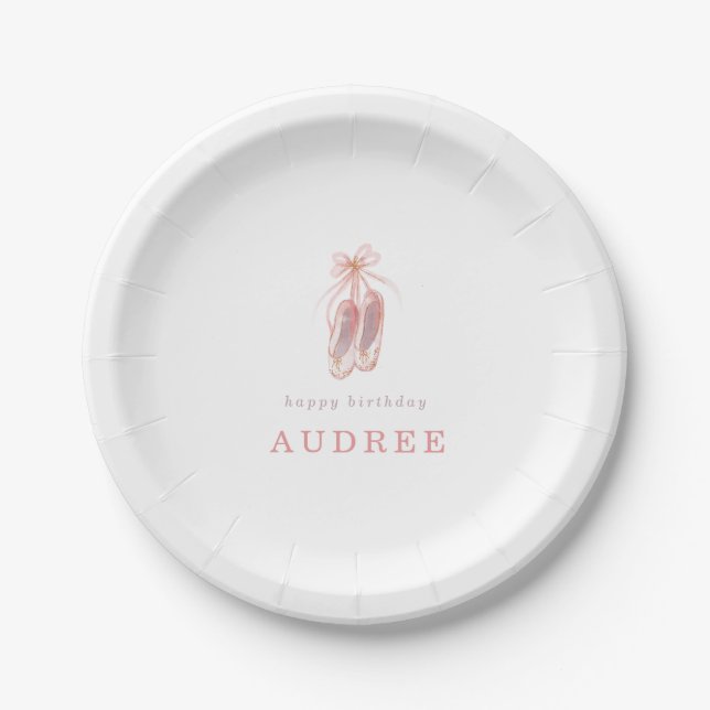 Elegant Pink Ballerina Shoes Birthday Party Paper Plates (Front)