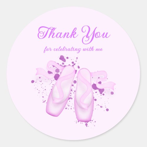 Elegant Pink Ballet Birthday Pointe Shoes Classic Round Sticker