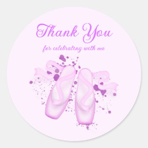Elegant Pink Ballet Birthday Pointe Shoes Classic Round Sticker