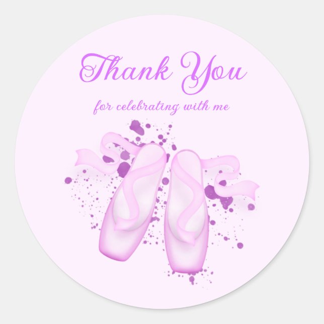 Elegant Pink Ballet Birthday Pointe Shoes Classic Round Sticker (Front)