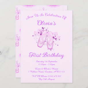Elegant Pink Ballet Birthday Pointe Shoes Invitation