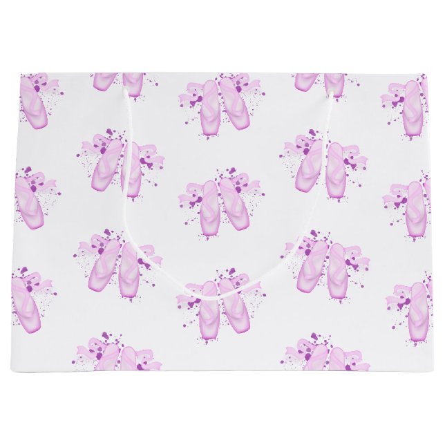 Elegant Pink Ballet Birthday Pointe Shoes Large Gift Bag (Front)