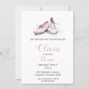 Elegant Pink Ballet Shoes Ballerina Birthday Invitation