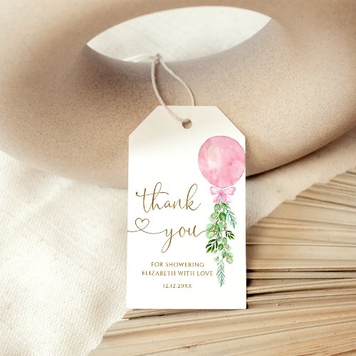 Elegant Pink Balloon Baby Shower Thank You Gift Tags