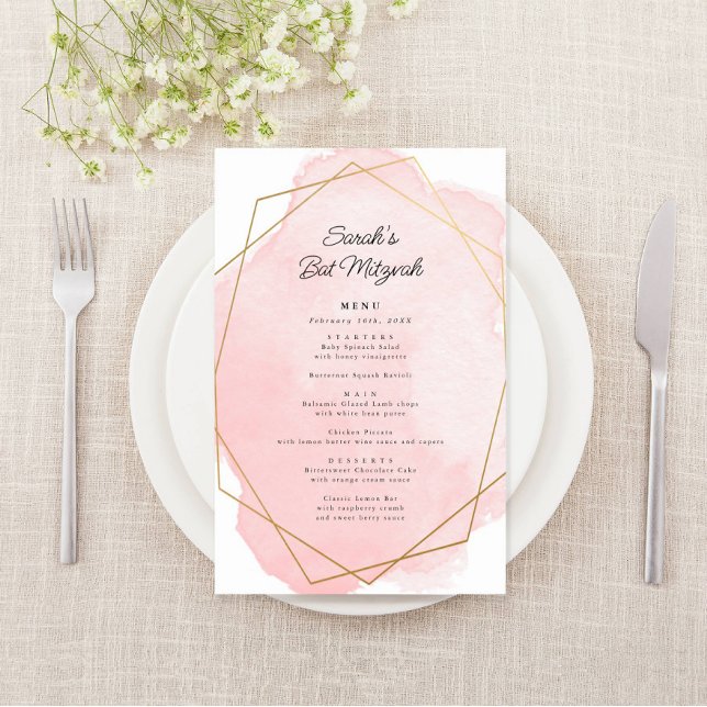 Elegant Pink Bat Mitzvah Party Paper Menu (Creator Uploaded)
