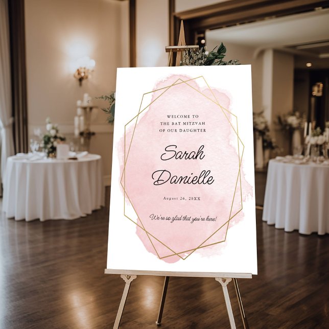 Elegant Pink Bat Mitzvah Welcome Foam Board (Creator Uploaded)