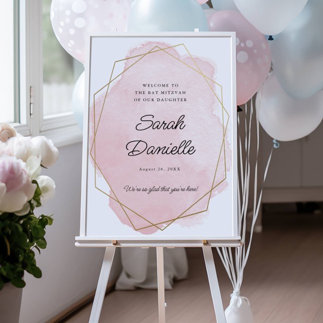 Elegant Pink Bat Mitzvah Welcome Poster (Creator Uploaded)