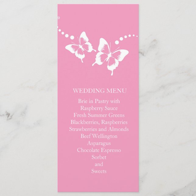Elegant Pink Beauty Butterfly Wedding Menu (Front)