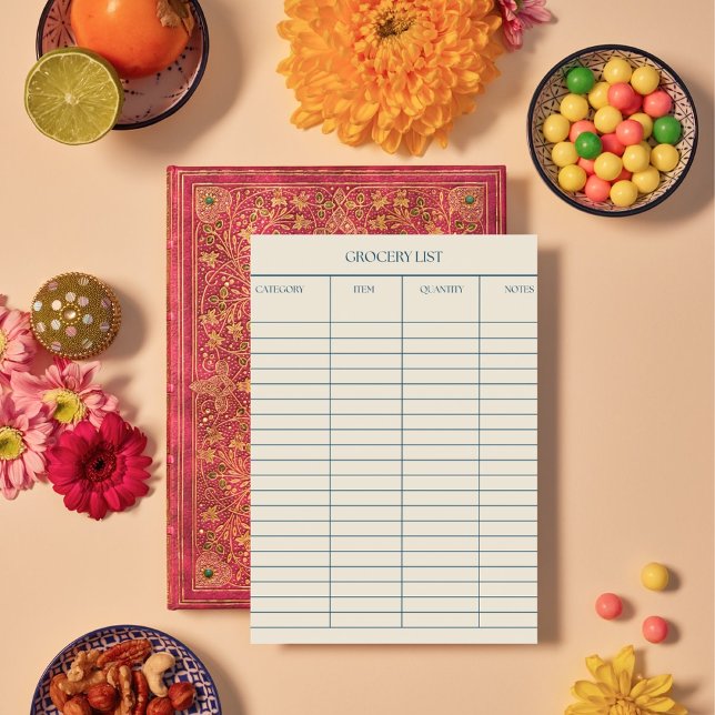 Elegant Pink Beige Retro Grocery List Notepad (Creator Uploaded)