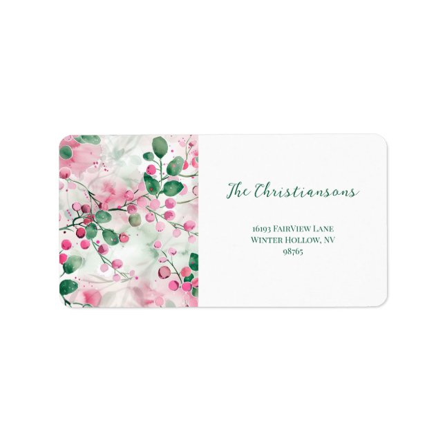 Elegant Pink Berries Floral Christmas Label (Front)
