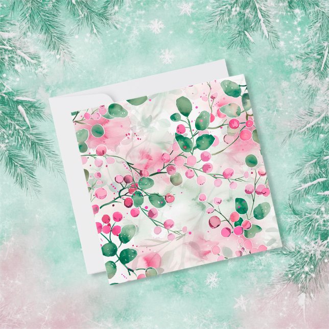 Elegant Pink Berries Floral Holiday Art Card (Elegant Pink Berries Floral Christmas Art Card)