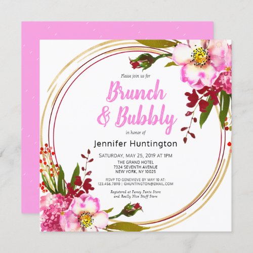 Elegant Pink Berry Floral Gold Boho Bridal Shower Invitation