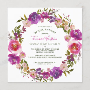 Elegant Pink Berry Purple Floral Bridal Shower Invitation