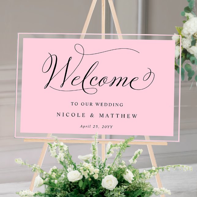 Elegant Pink, Berry Wedding Welcome Acrylic Sign (Creator Uploaded)