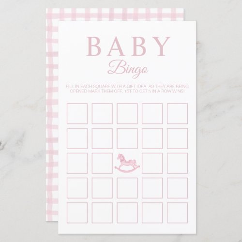 Elegant Pink Bingo Baby Shower Game