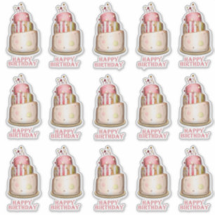 Elegant Pink Birthday Cake Contour Sticker
