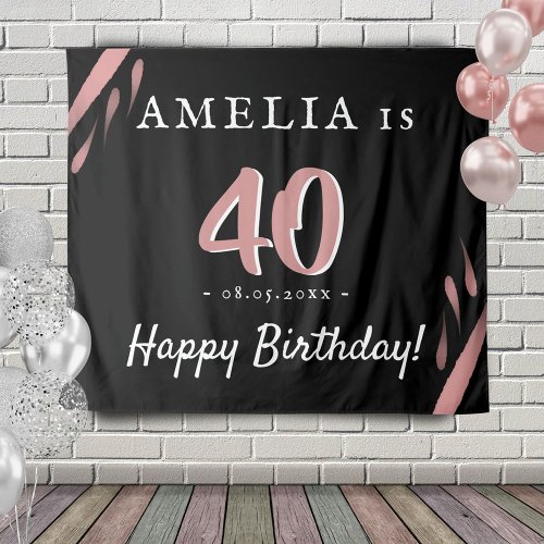 Elegant Pink Black 40th Birthday Party Backdrop