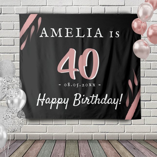 Elegant Pink Black 40th Birthday Party Backdrop (Creator Uploaded)