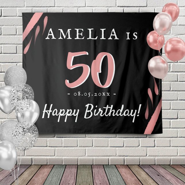 Elegant Pink Black 50th Birthday Party Backdrop (Creator Uploaded)