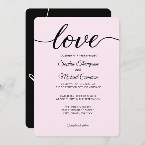 Elegant Pink Black and White Simple Wedding Invitation