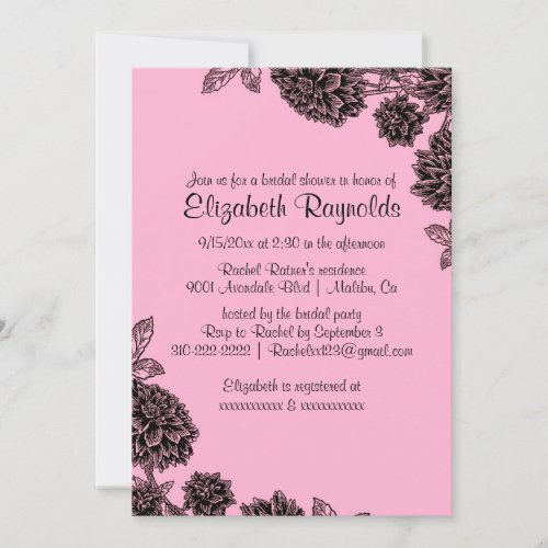 Elegant Pink &amp; Black Bridal Shower Invitations