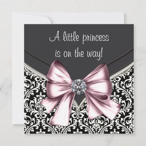 Elegant Pink Black Damask Baby Shower Invitation