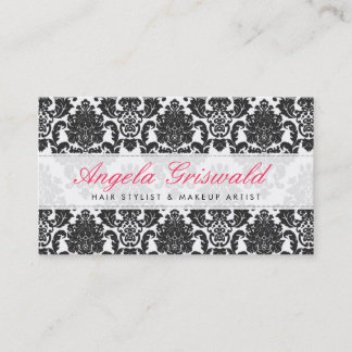 Elegant Pink & Black Damask Business Cards