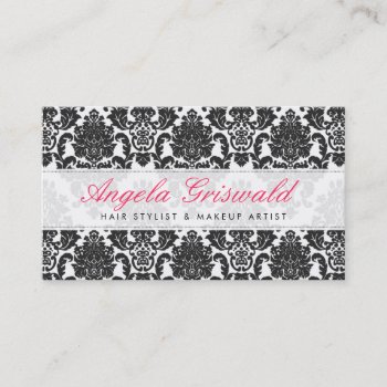 Elegant Pink & Black Damask Business Cards by businessessentials at Zazzle