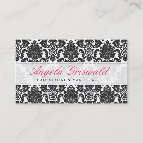 Elegant Pink  Black Damask Business Cards