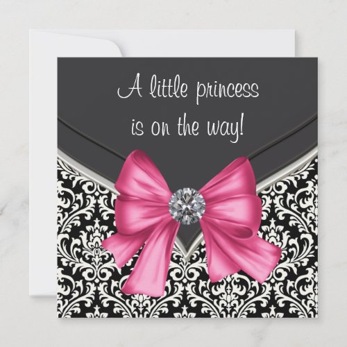 Elegant Pink Black Damask Princess Baby Shower Invitation