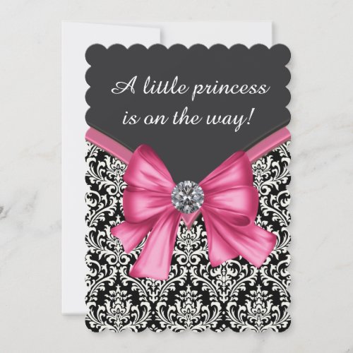 Elegant Pink Black Damask Princess Baby Shower Invitation