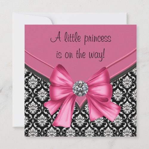 Elegant Pink Black Damask Princess Baby Shower Invitation
