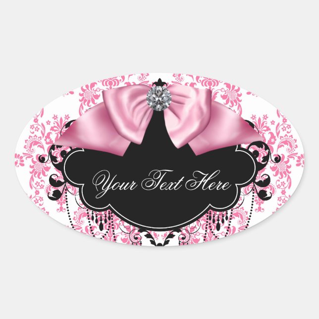 Elegant Pink Black Damask Stickers (Front)