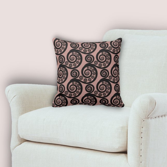 Elegant Pink & Black Fern Frond Curls Pattern Throw Pillow (Elegant Pink & Black Fern Frond Curls Pattern Throw Pillow, Living & Home)