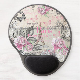 Elegant pink black floral collage Eiffel Tower Gel Mouse Pad