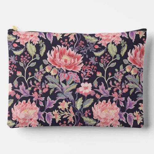 Elegant pink black floral pattern  accessory pouch